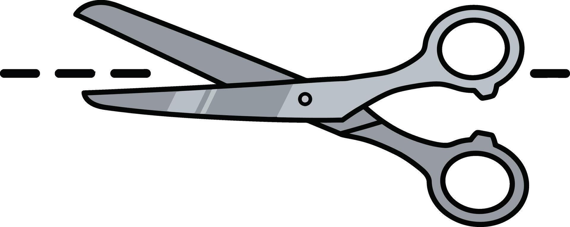 Scissors cutting along dashed line illustration in simple style with grey handles and blades vector
