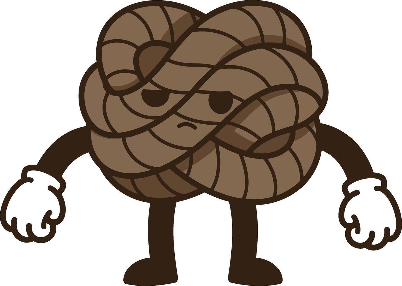 Cute brown rope knot character with facial expression and gloves cartoon illustration vector