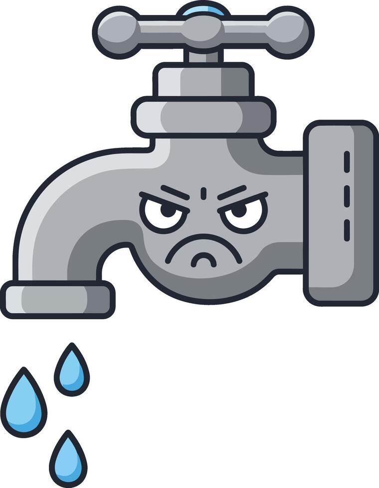 Angry Water Faucet with Dripping Drops Cartoon Style Illustration for Plumbing Concepts and Water Conservation Designs vector