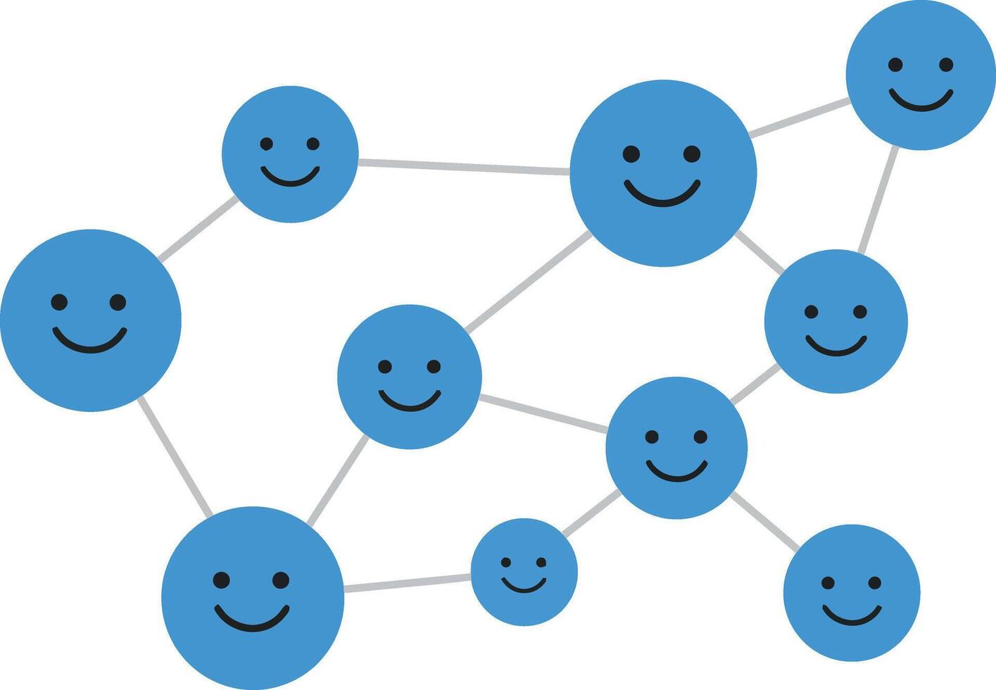 Network of blue smiling faces connected by lines representing social interaction and communication in format vector