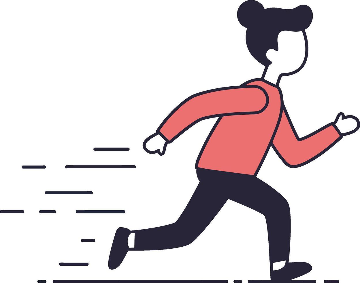 Woman running fast in red sweater with motion lines simple illustration of active female jogging or sprinting vector