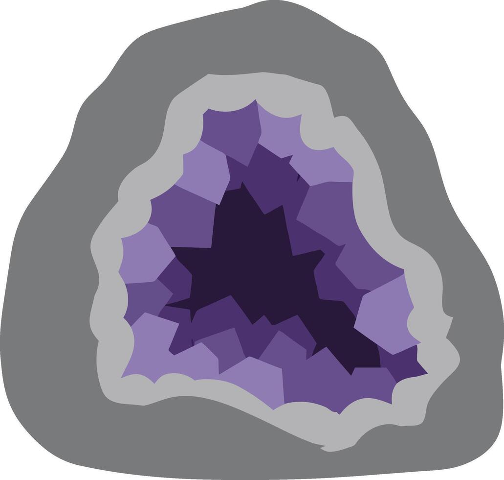 Amethyst geode crystal mineral with purple and gray tones illustration for natural gemstone design vector