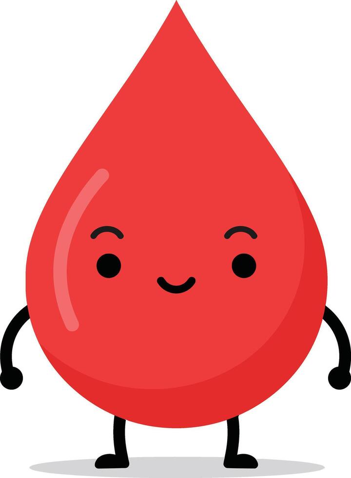 Friendly red blood drop character with smiling face and simple cute design for health and medical concepts illustration vector