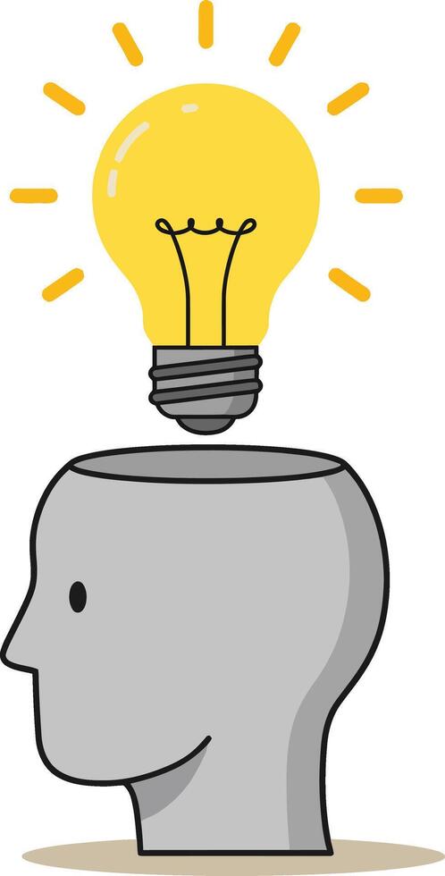 Human head silhouette with glowing yellow light bulb symbolizing creative idea and innovation concept illustration vector