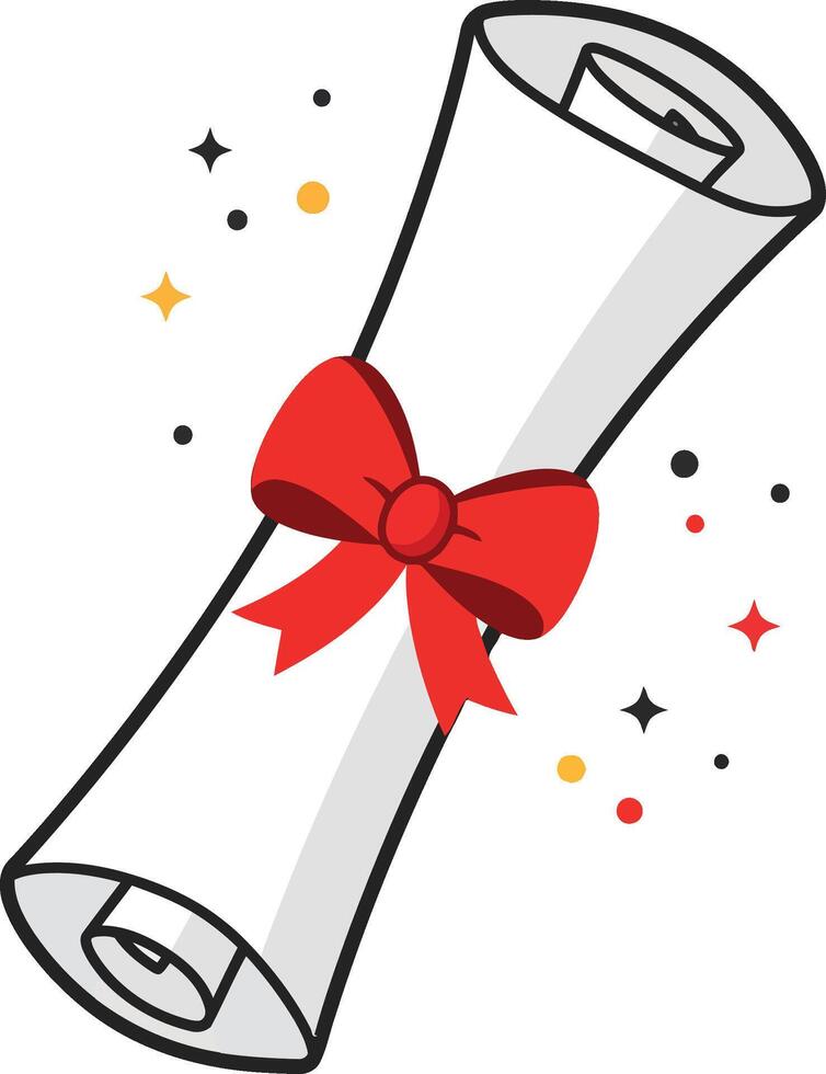 Certificate scroll with red bow tie and decorative stars illustration for celebration and achievement design vector