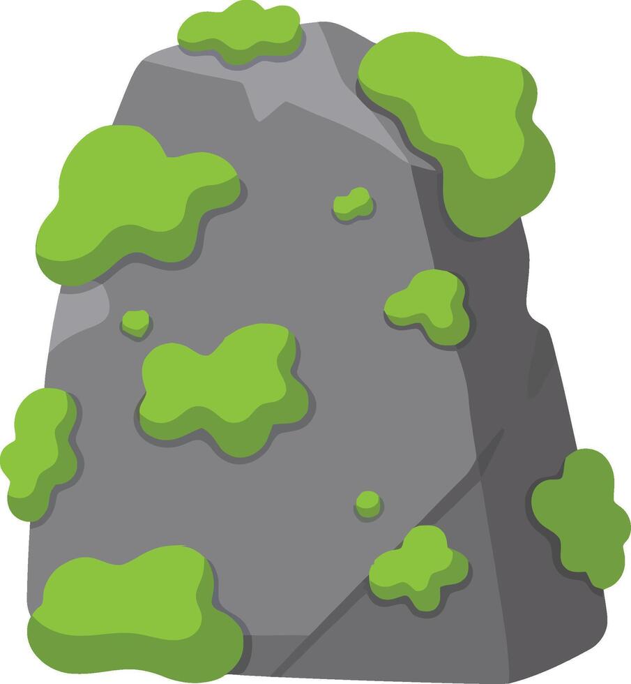 Moss covered rock with green patches natural stone illustration isolated on white background vector