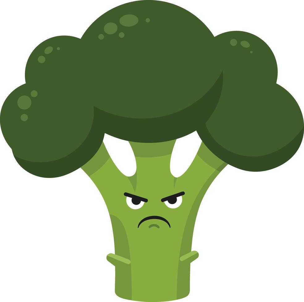 Angry broccoli vegetable character illustration with green colors and cartoon style image vector