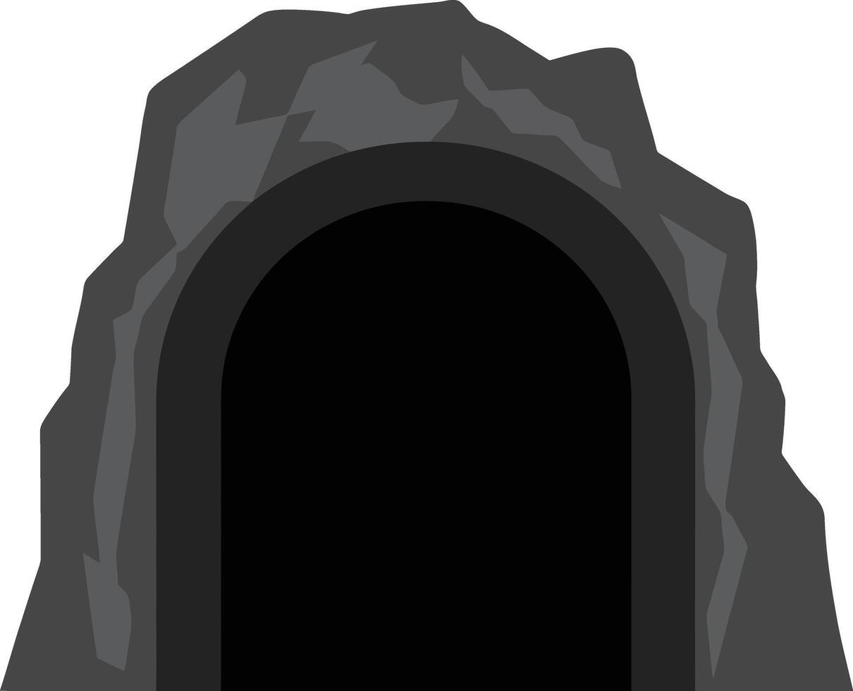 Dark cave entrance surrounded by rocky gray stones natural underground tunnel illustration vector