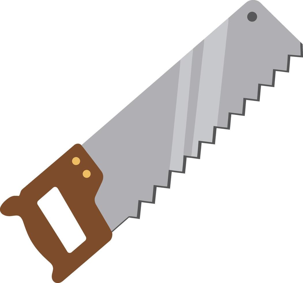 Hand saw tool with brown handle and silver blade cutting wood construction illustration vector