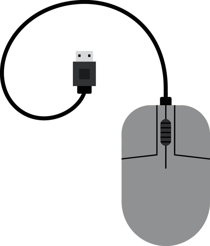 Wired computer mouse with USB connector simple flat design technology accessory illustration vector