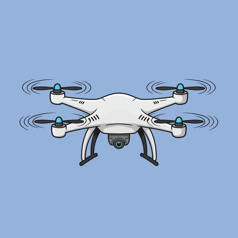 Drone flying with camera for aerial photography and videography on blue background illustration vector