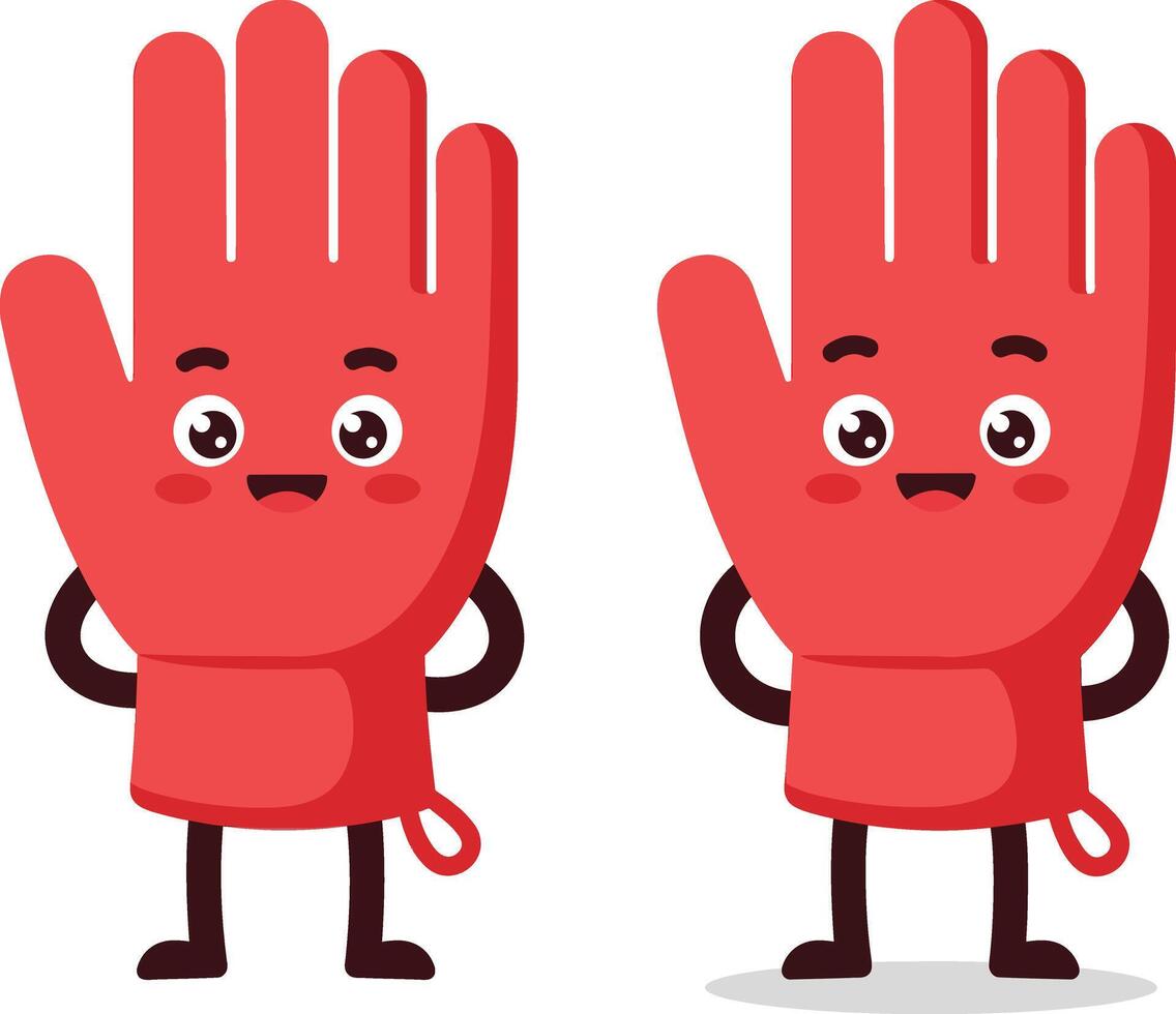 Red cartoon gloves with happy smiling faces and playful expressions illustration vector