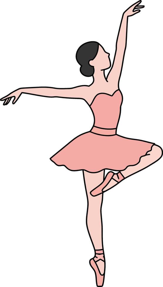 Ballerina dancing gracefully in pink tutu and ballet shoes performing classic ballet pose illustration vector