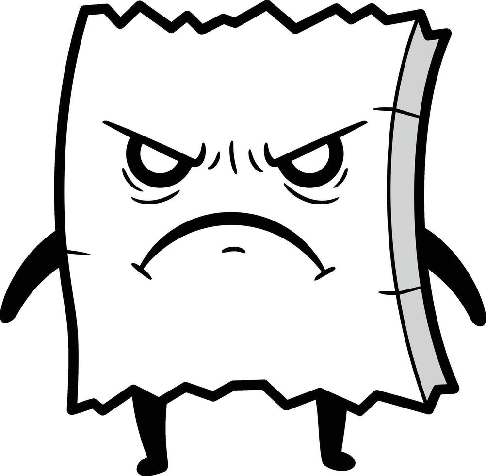 Angry cartoon paper character with arms and legs showing displeasure and frustration illustration vector