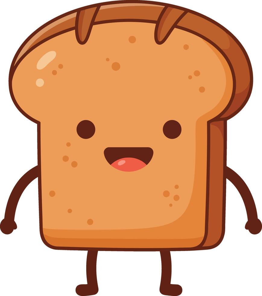 Cute smiling cartoon bread slice character with arms and legs illustration for fun food design vector