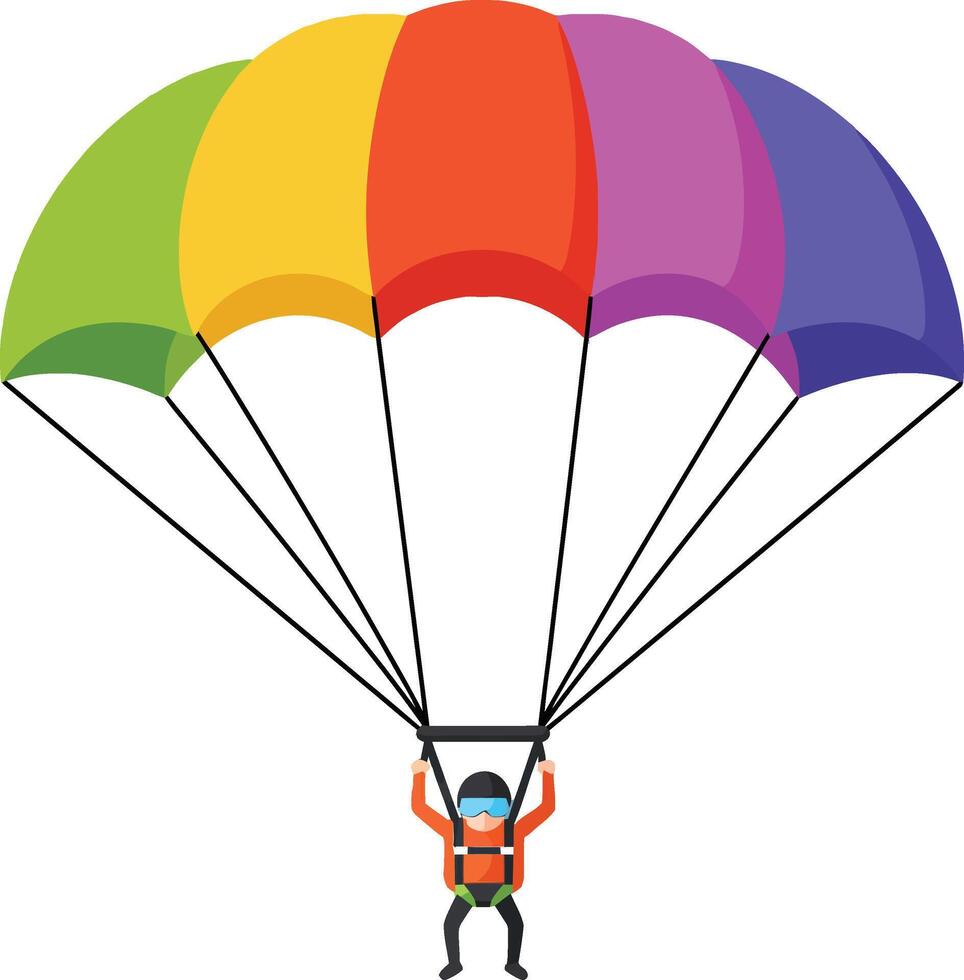 Parachute jumper with colorful rainbow canopy illustration in style for outdoor sports and adventure activities vector