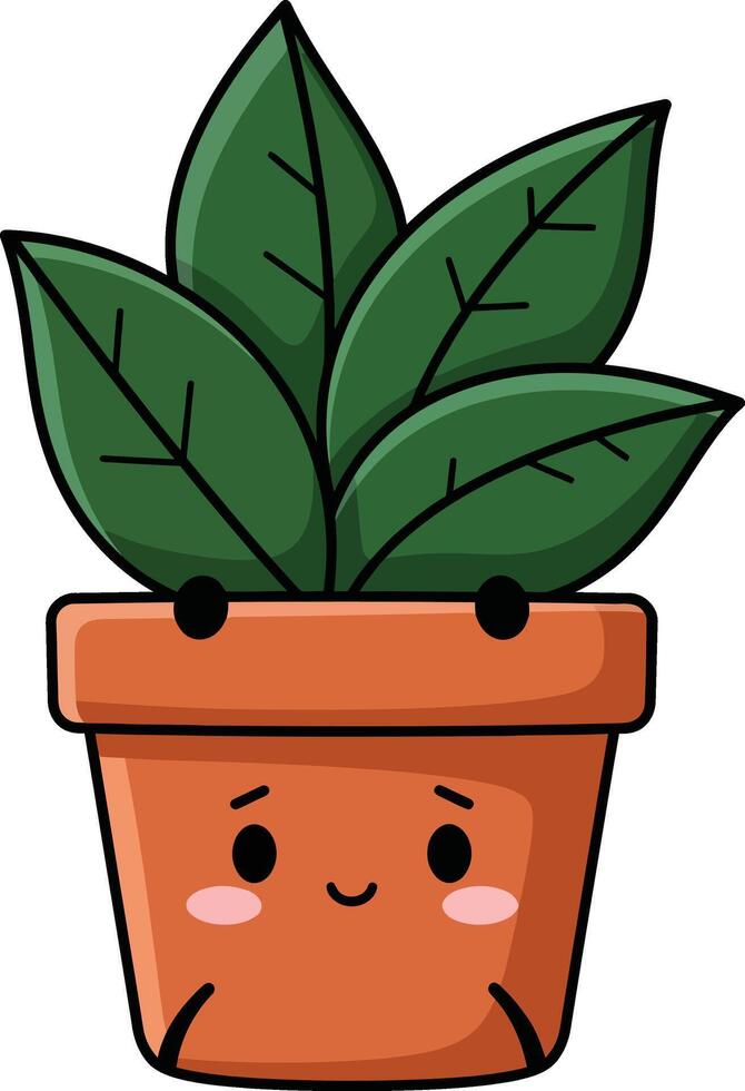 Cute potted plant with green leaves smiling face illustration for lifestyle and home decor designs vector