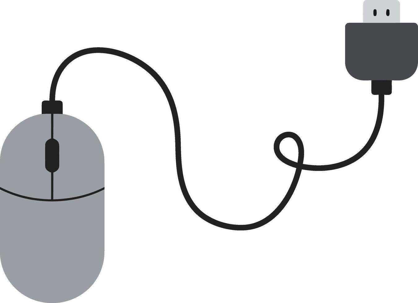 Wired computer mouse with USB connector for desktop and laptop devices technology illustration vector