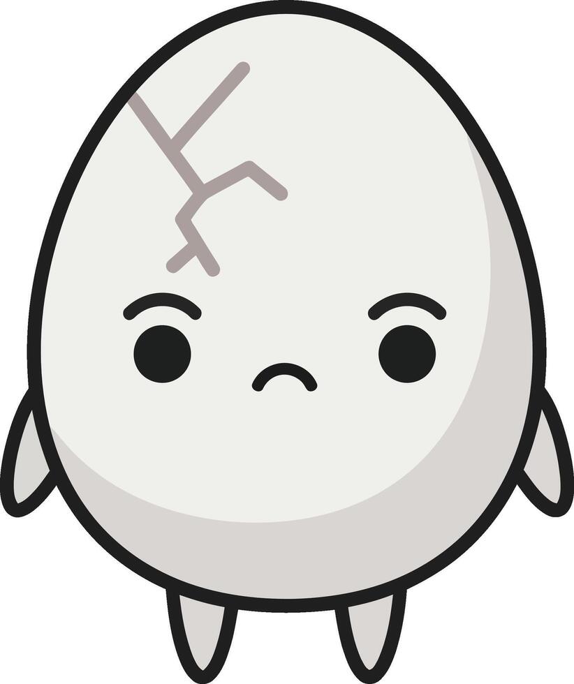 Cute cracked egg character illustration with sad face and simple design for children and cartoons vector