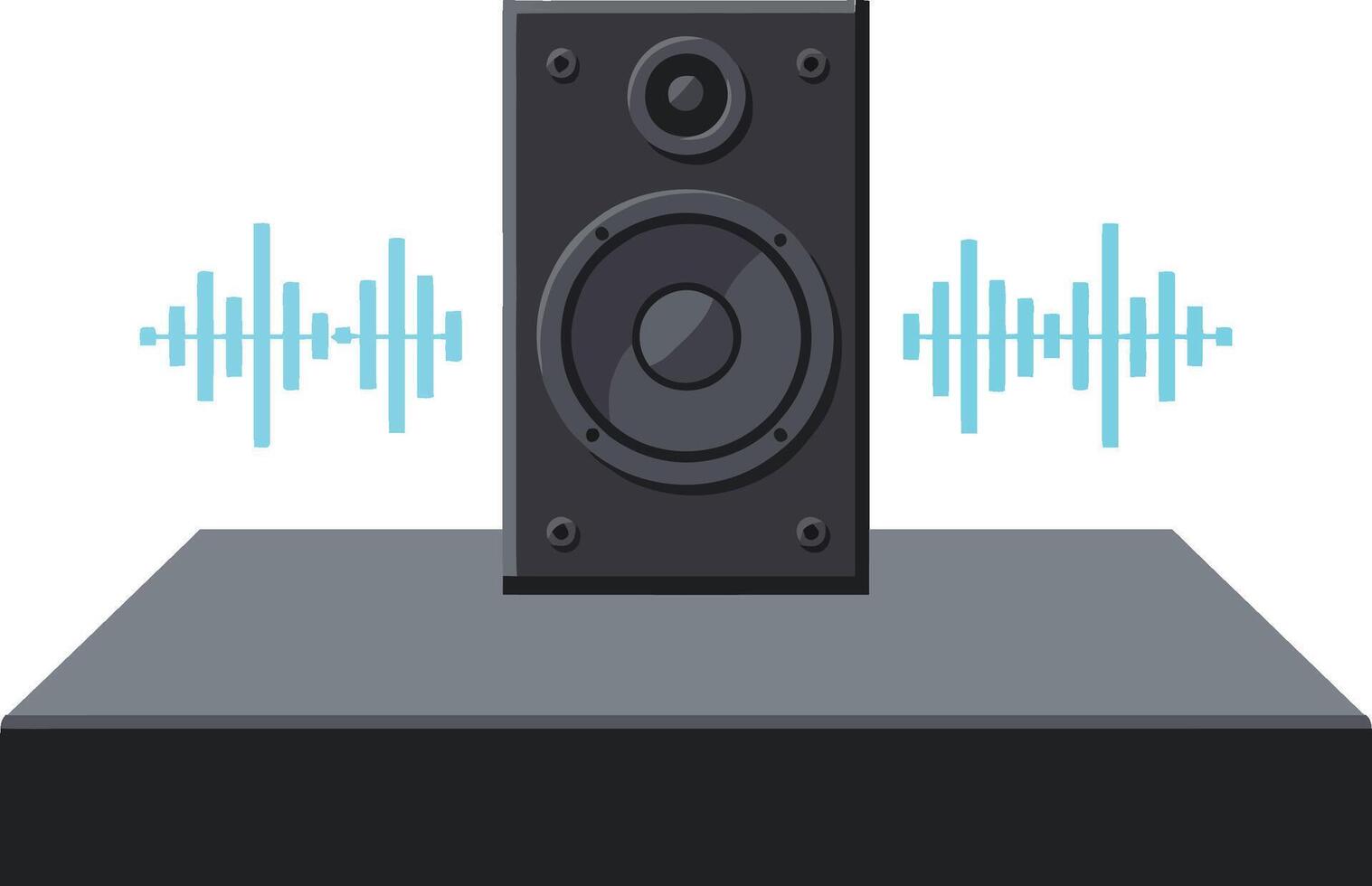 Audio speaker with sound wave graphic on platform in minimal style for music and sound technology illustration vector