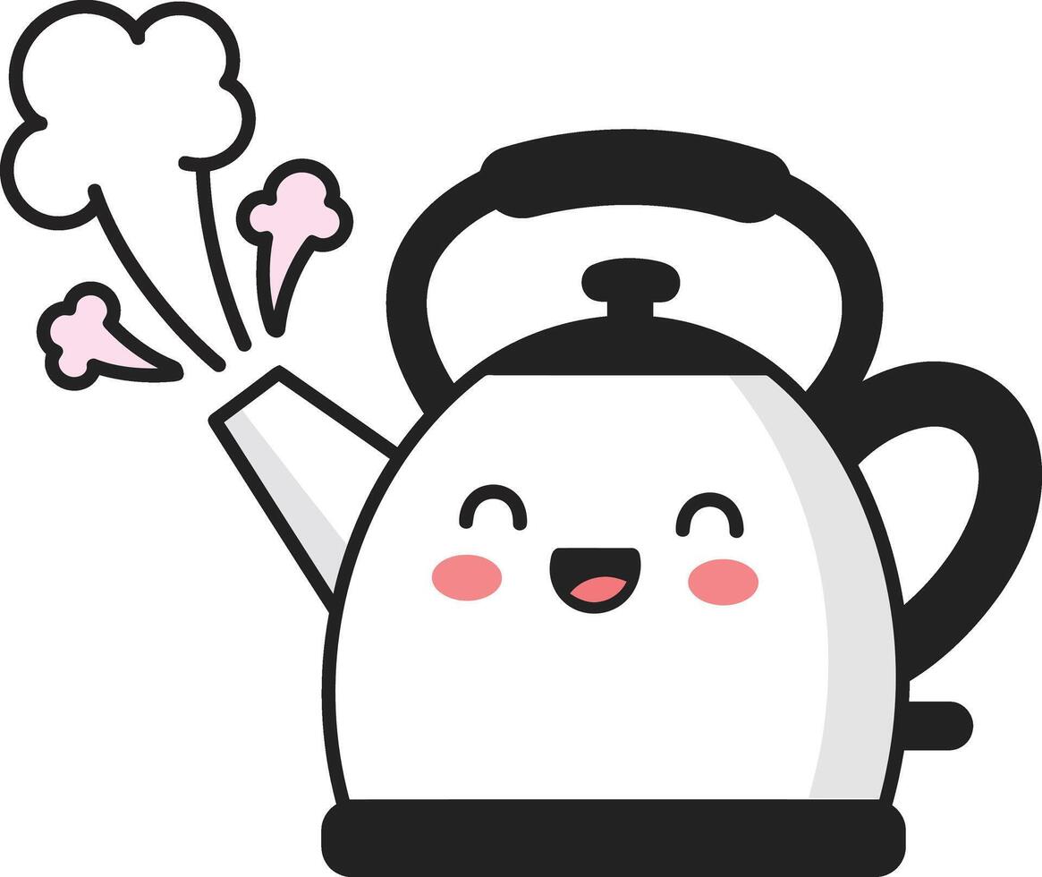 Kettle Whistling with Happy Face Steaming Hot Water Kitchen Appliance Illustration Graphic vector