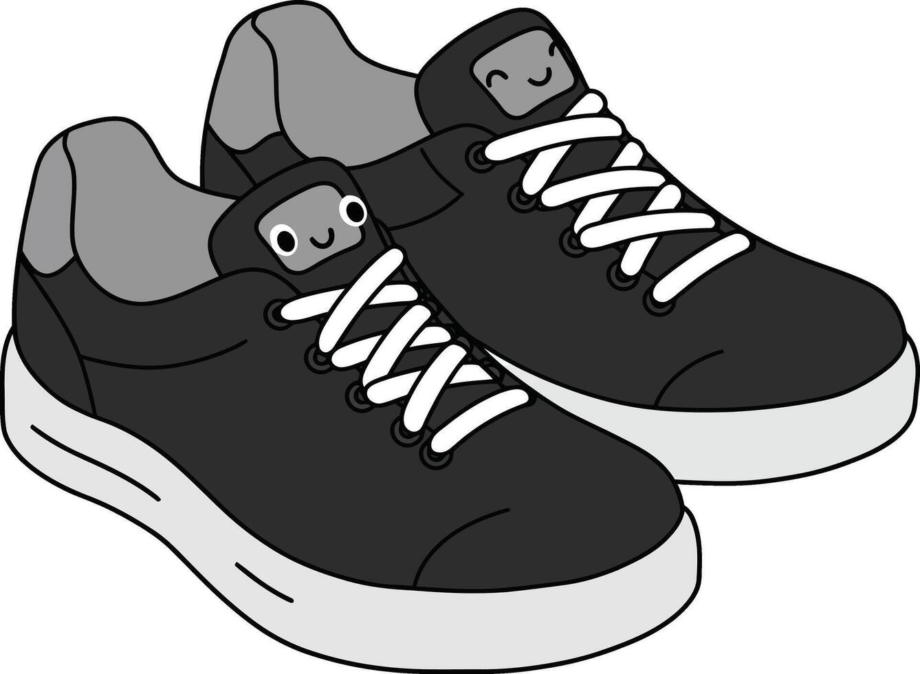 Black casual sneakers with white laces and soles illustration of footwear design for lifestyle and fashion vector