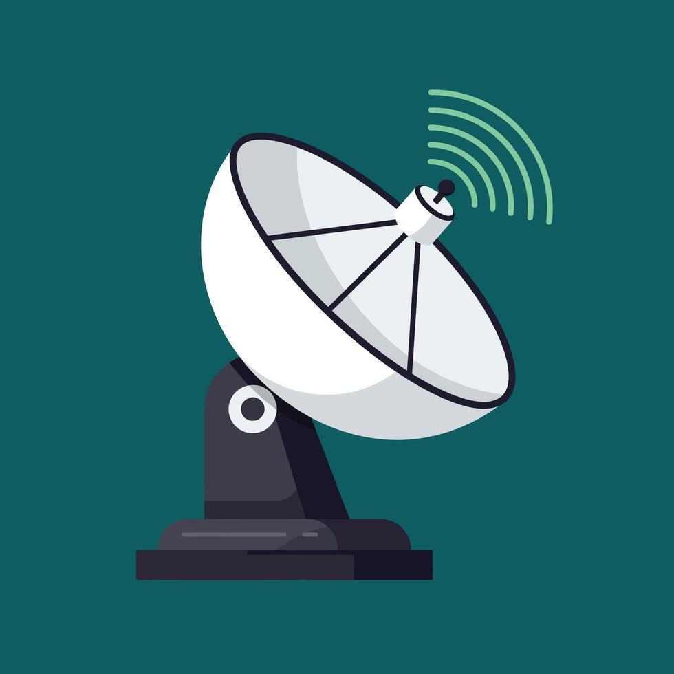 Satellite dish antenna transmitting signals technology communication illustration with green background vector