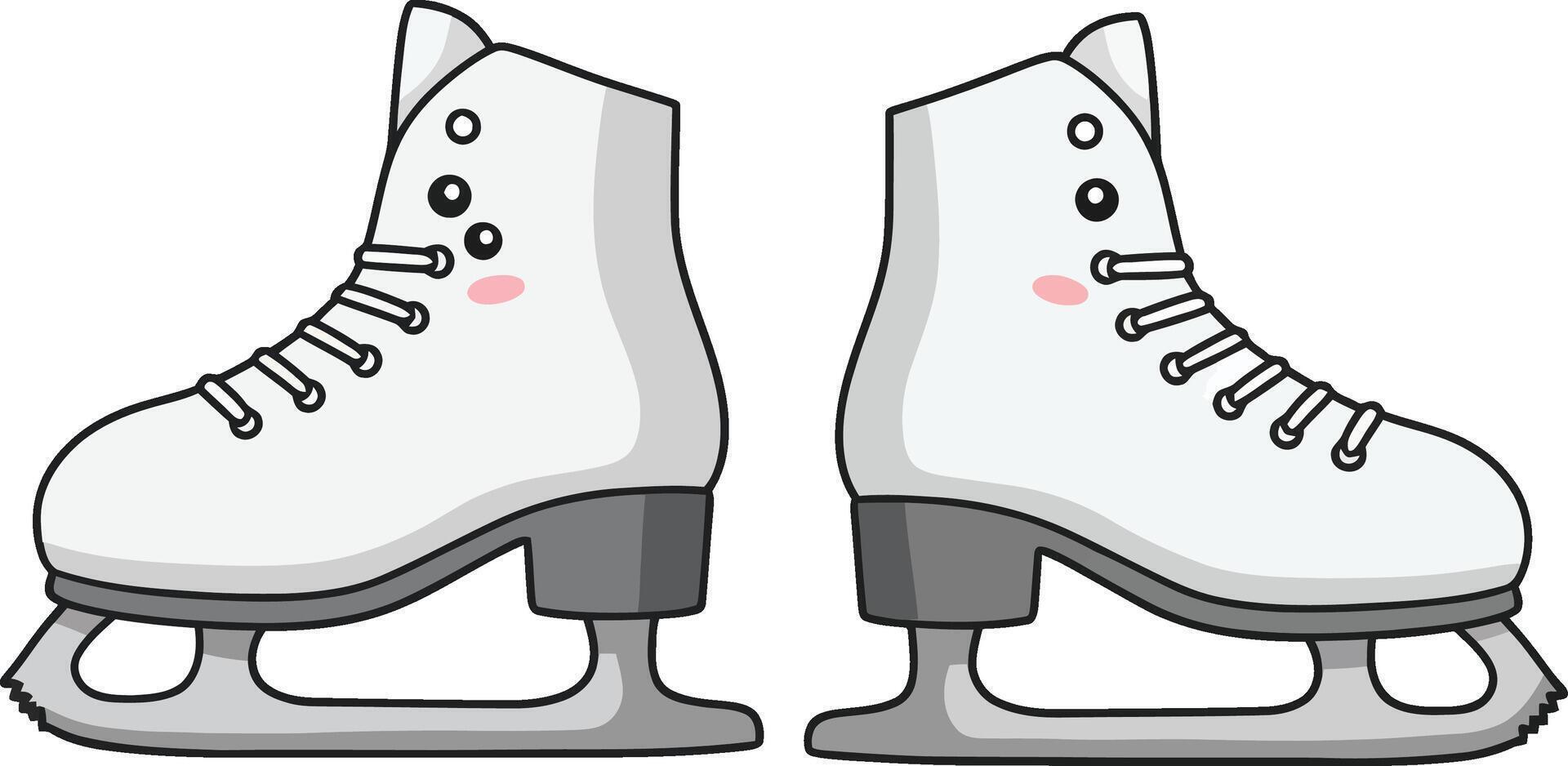 Pair of white figure ice skates with gray blades and pink accents illustration for winter sports and leisure activities vector