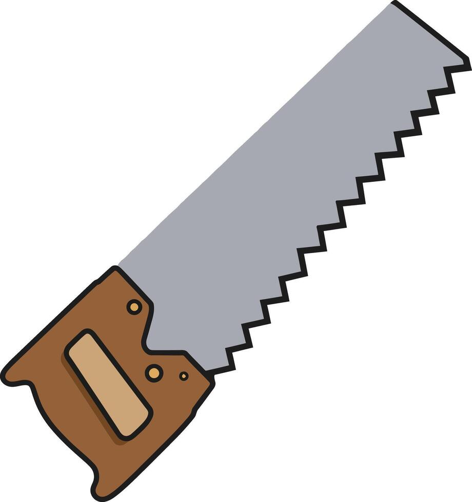 Handsaw with brown handle and silver blade tool for woodworking and cutting tasks illustration vector