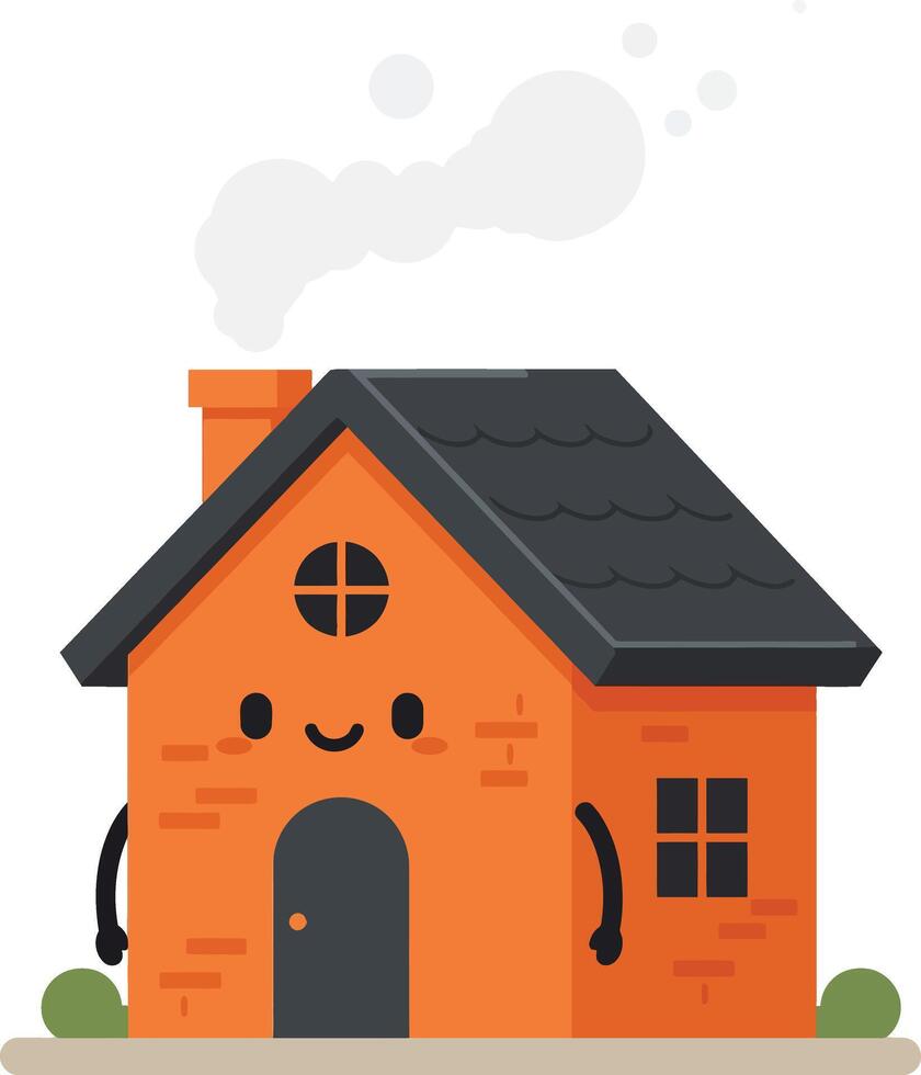 Cute orange house with chimney and smiling face illustration for real estate and home concepts vector