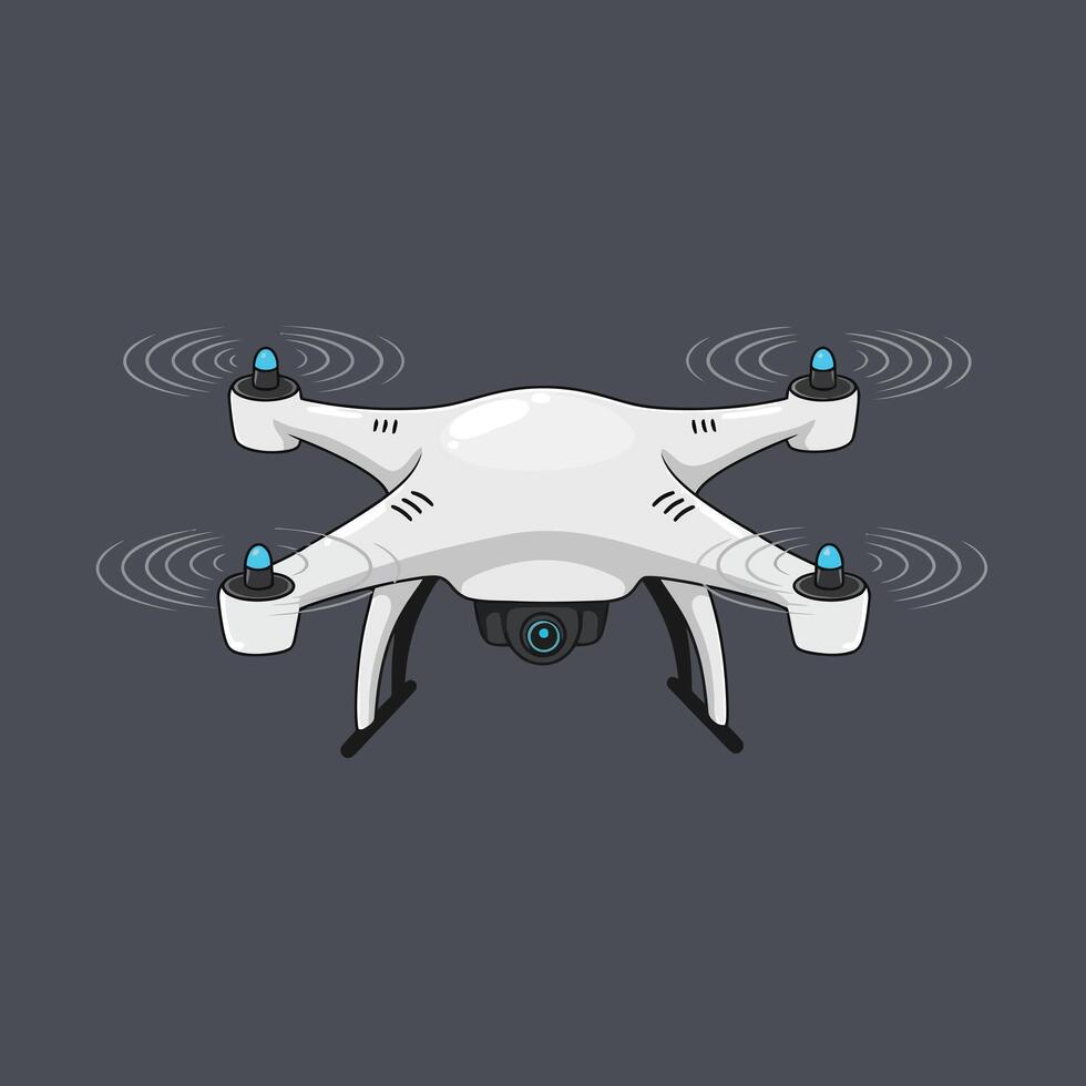 Drone quadcopter flying with camera technology for aerial photography and surveillance illustration vector