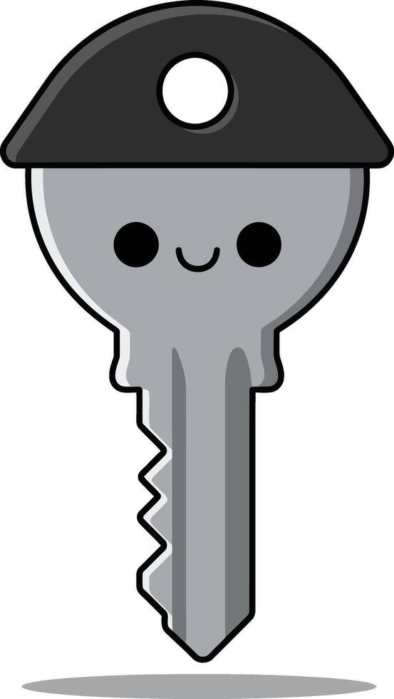 Cute smiling key illustration with black top and simple shadow design vector