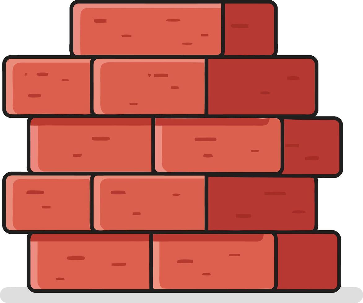 Red brick wall construction illustration with shadow simple style vector