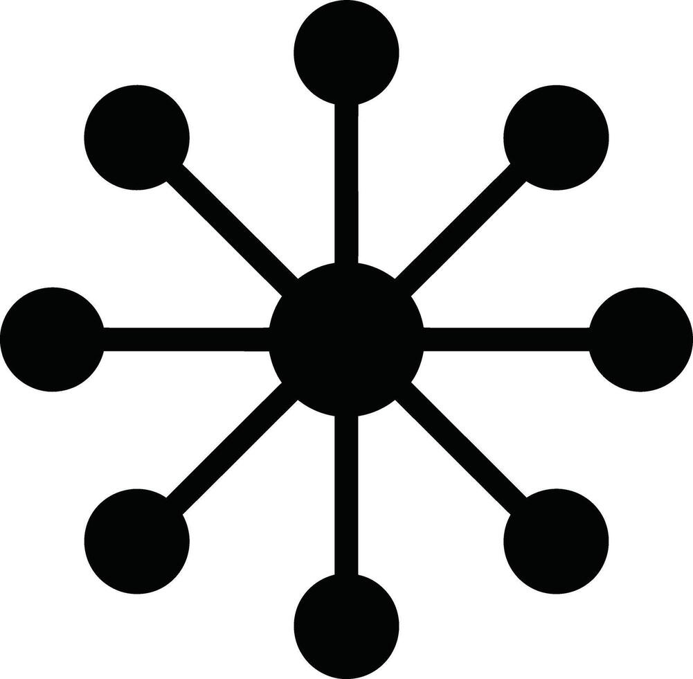 Network connection icon with central node and radial links in simple black design vector