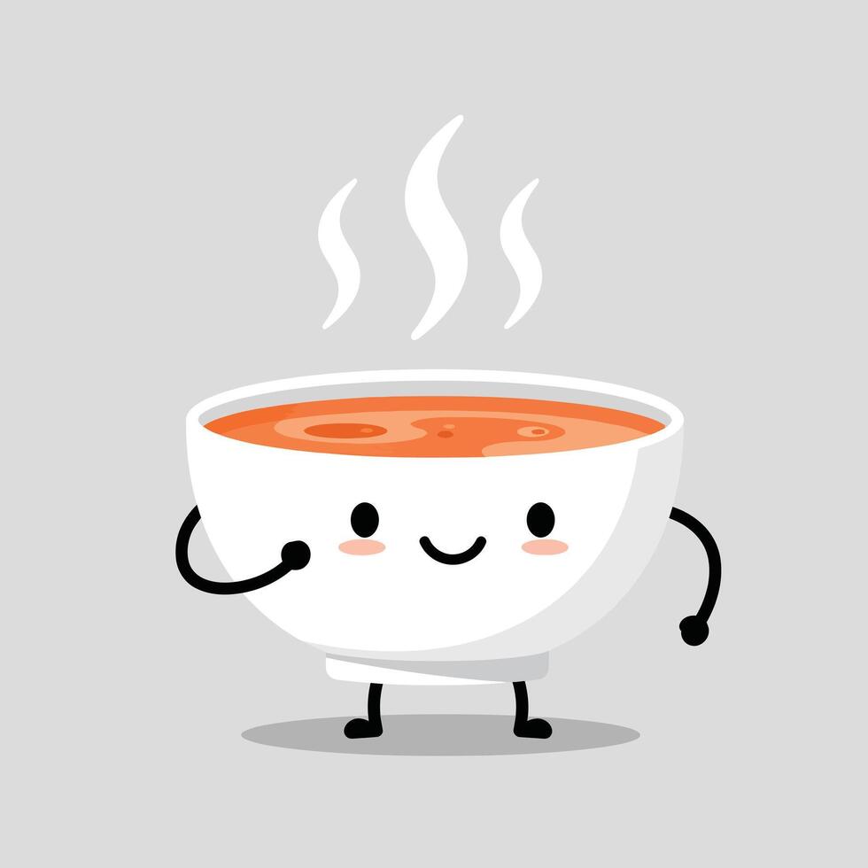 Cute smiling bowl of hot soup with steam illustration for food and drink designs vector