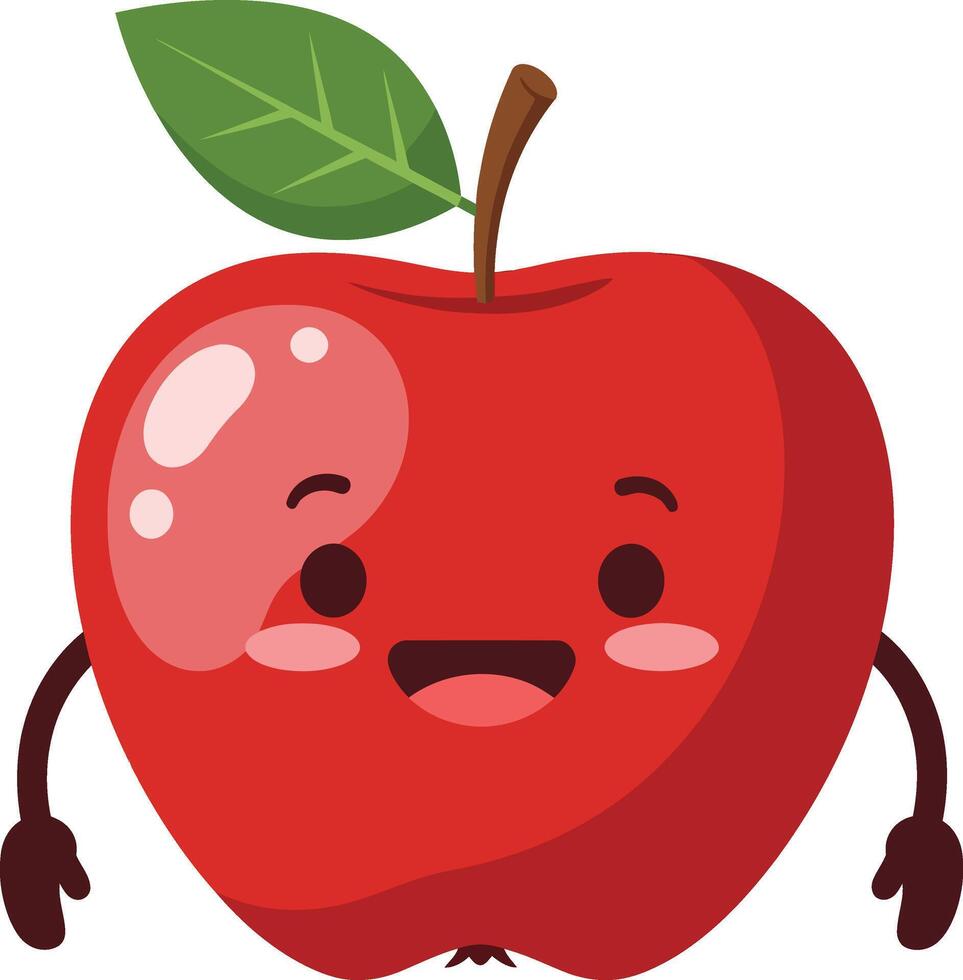 Happy red apple with green leaf cartoon character smiling illustration for kids and education design vector