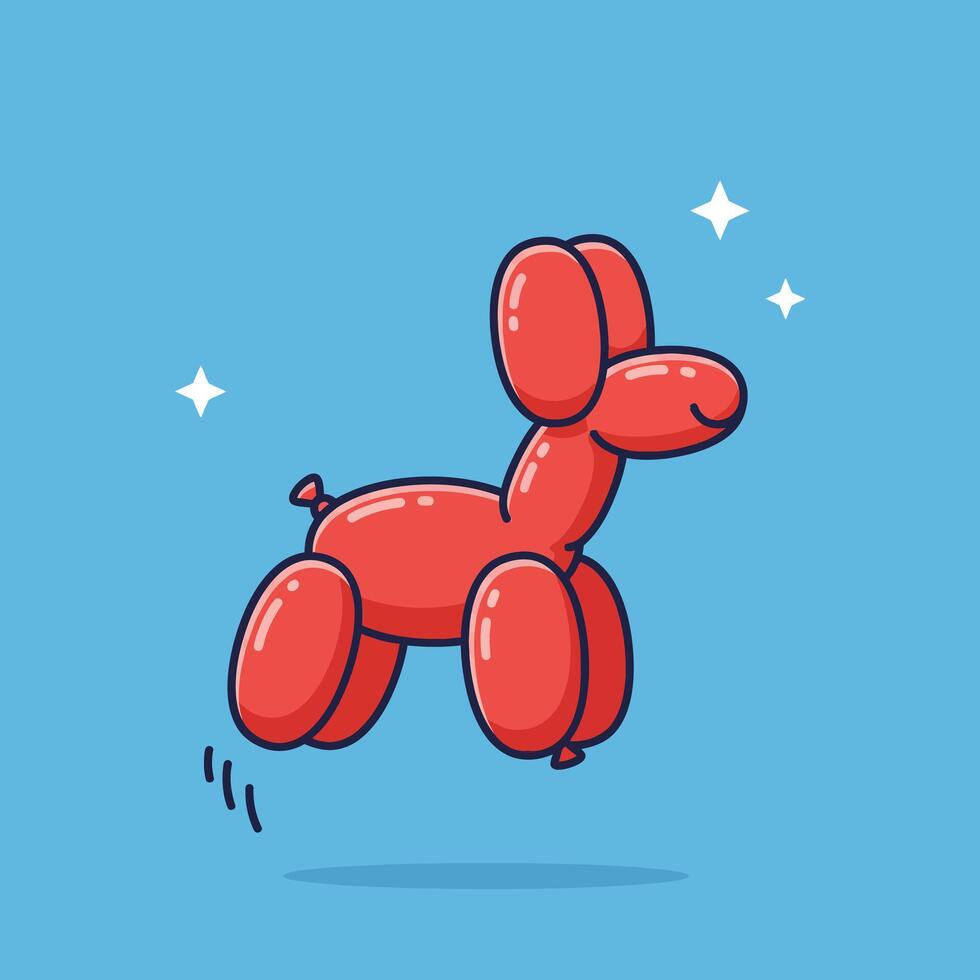 Red balloon animal dog illustration on blue background with sparkling stars art vector