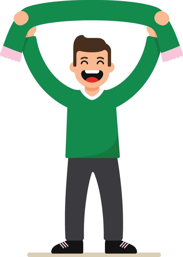 Happy man celebrating with green scarf wearing casual clothes and smiling expression illustration vector