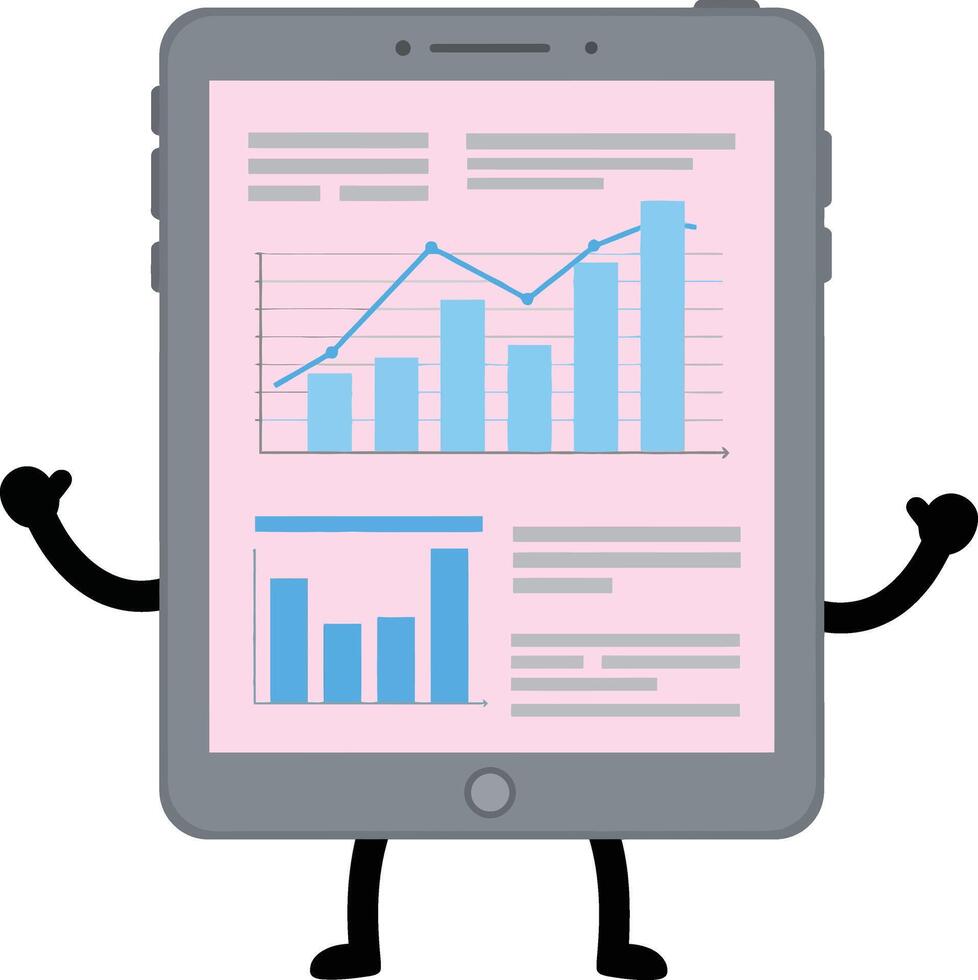 Digital tablet with business charts and graphs illustration for data analysis and presentation in flat style design vector