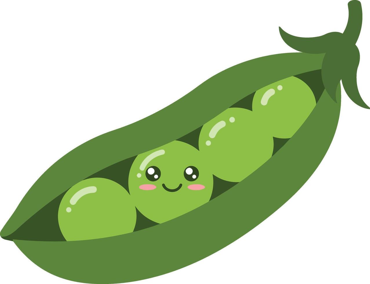 Cute green peas in pod with smiling face illustration for food and nature design elements vector