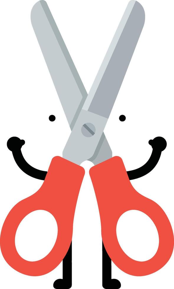 Scissors character with red handles and happy face illustration for crafting and office use vector