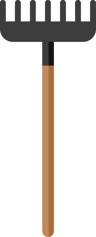 Garden rake tool with wooden handle for outdoor soil cultivation and leaf gathering illustration vector