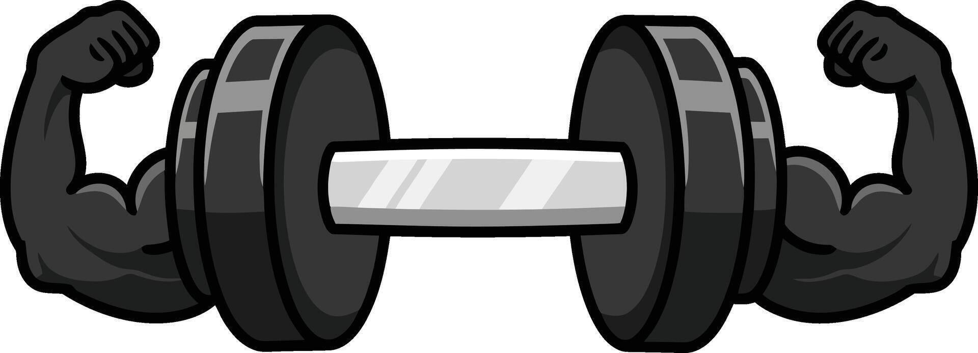 Dumbbell with muscular arms fitness and strength training equipment illustration design vector