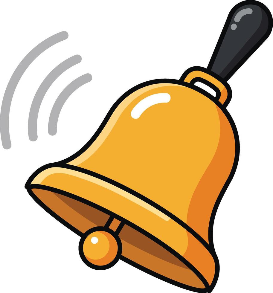 Golden ringing bell with black handle notification alert icon illustration for communication and announcement purposes vector