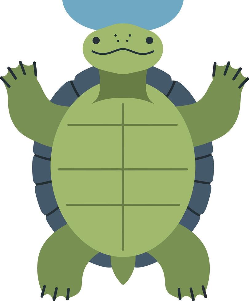 Green turtle illustration with blue water background top view flat design cartoon style animal graphic vector