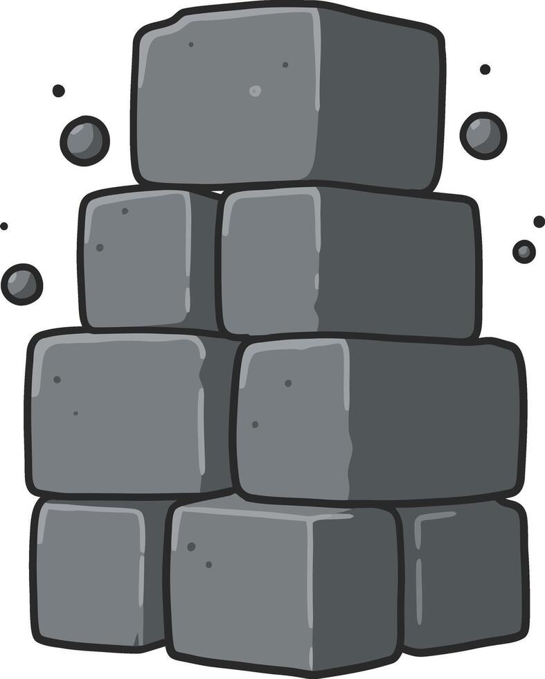 Stack of gray stone cubes in simple illustration style with small scattered stones around vector