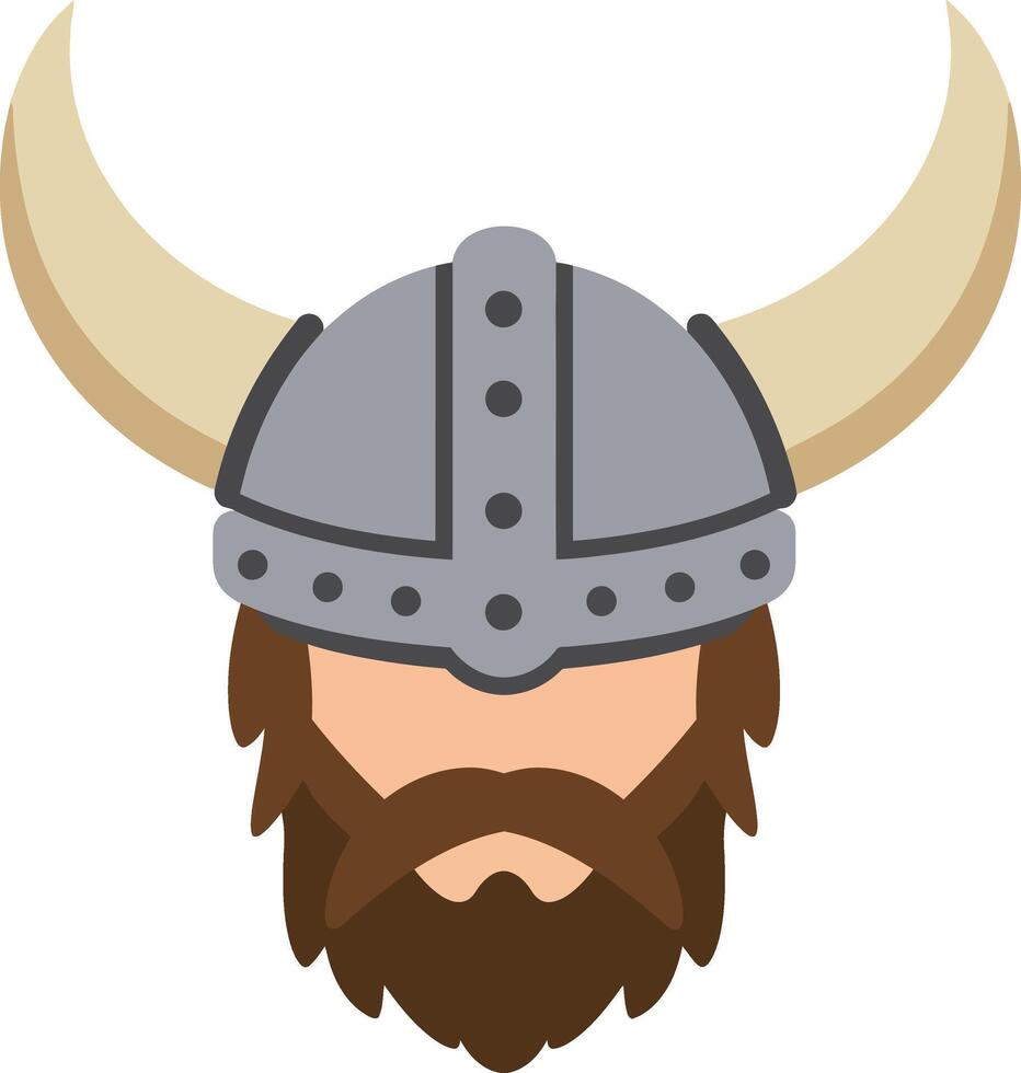 Viking warrior with horned helmet and brown beard illustration in simple flat style for history and culture design vector