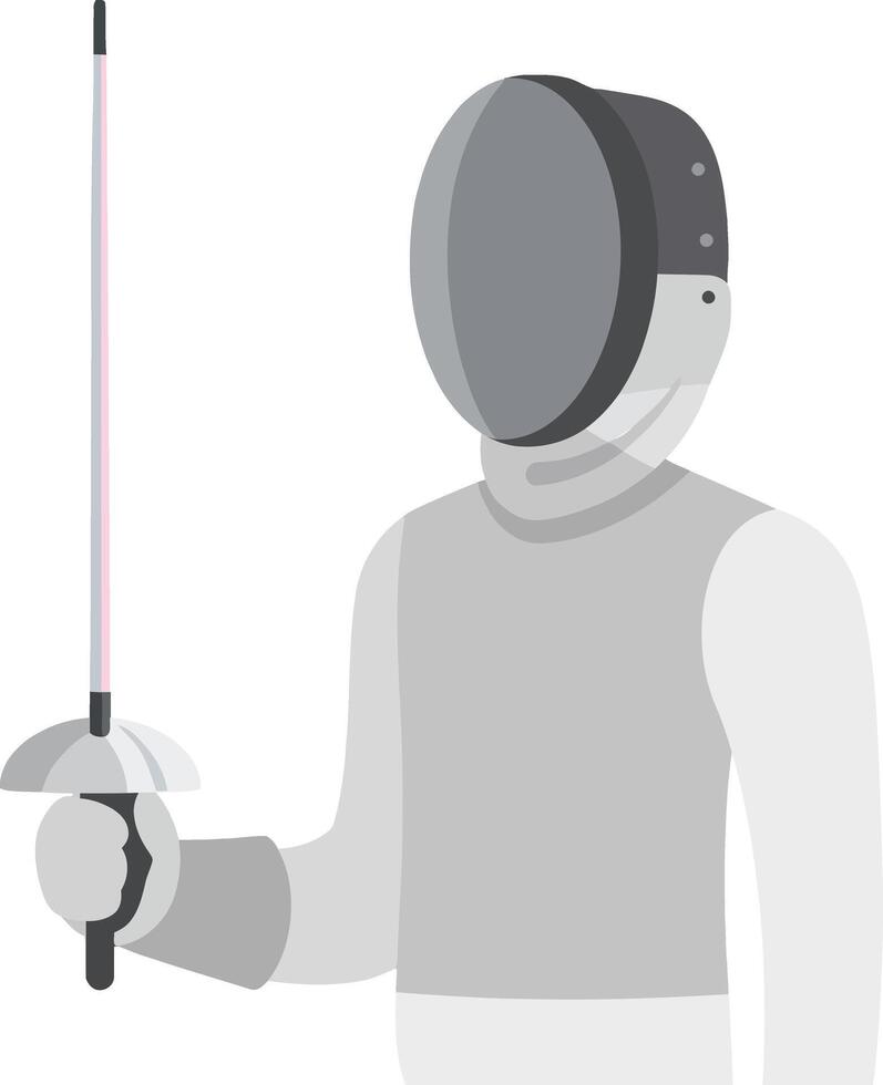 Fencer holding sword in protective mask and gear practicing fencing sport illustration vector