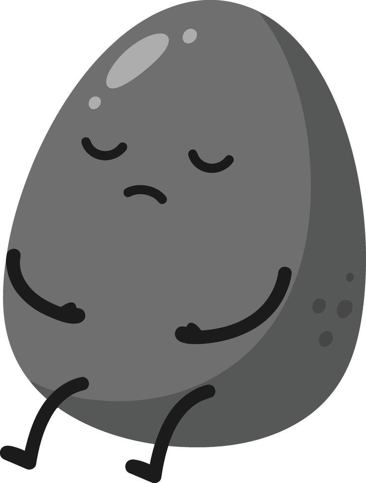 Sad black potato character sitting with closed eyes and arms crossed illustration vector