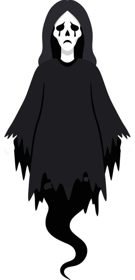 Grim Reaper ghost figure with black tattered cloak and white skull face illustration art vector